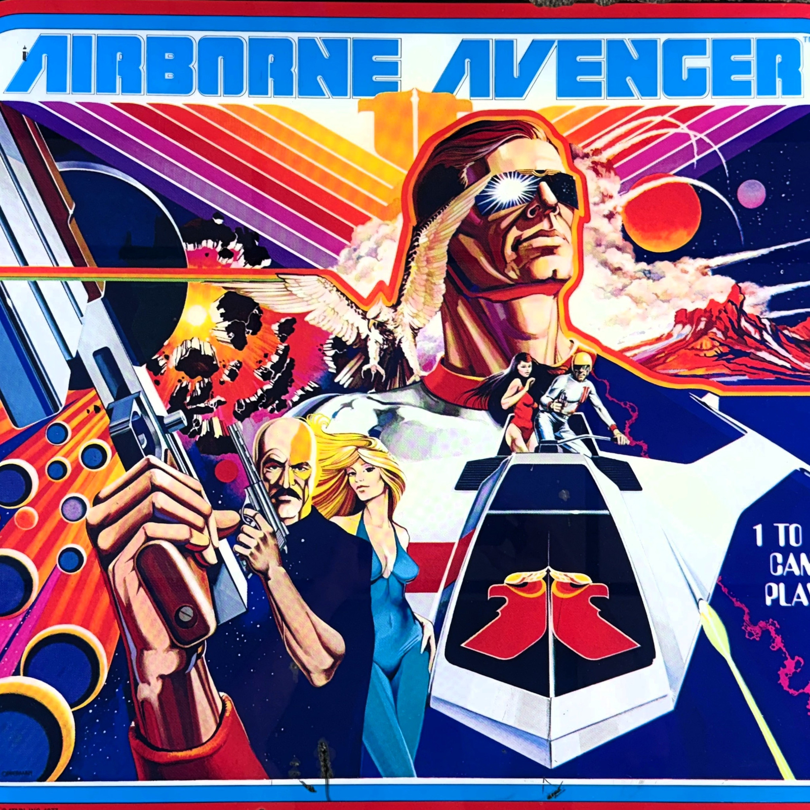 Atari Airborne Avenger Pinball Machine Game Backglass ORIGINAL