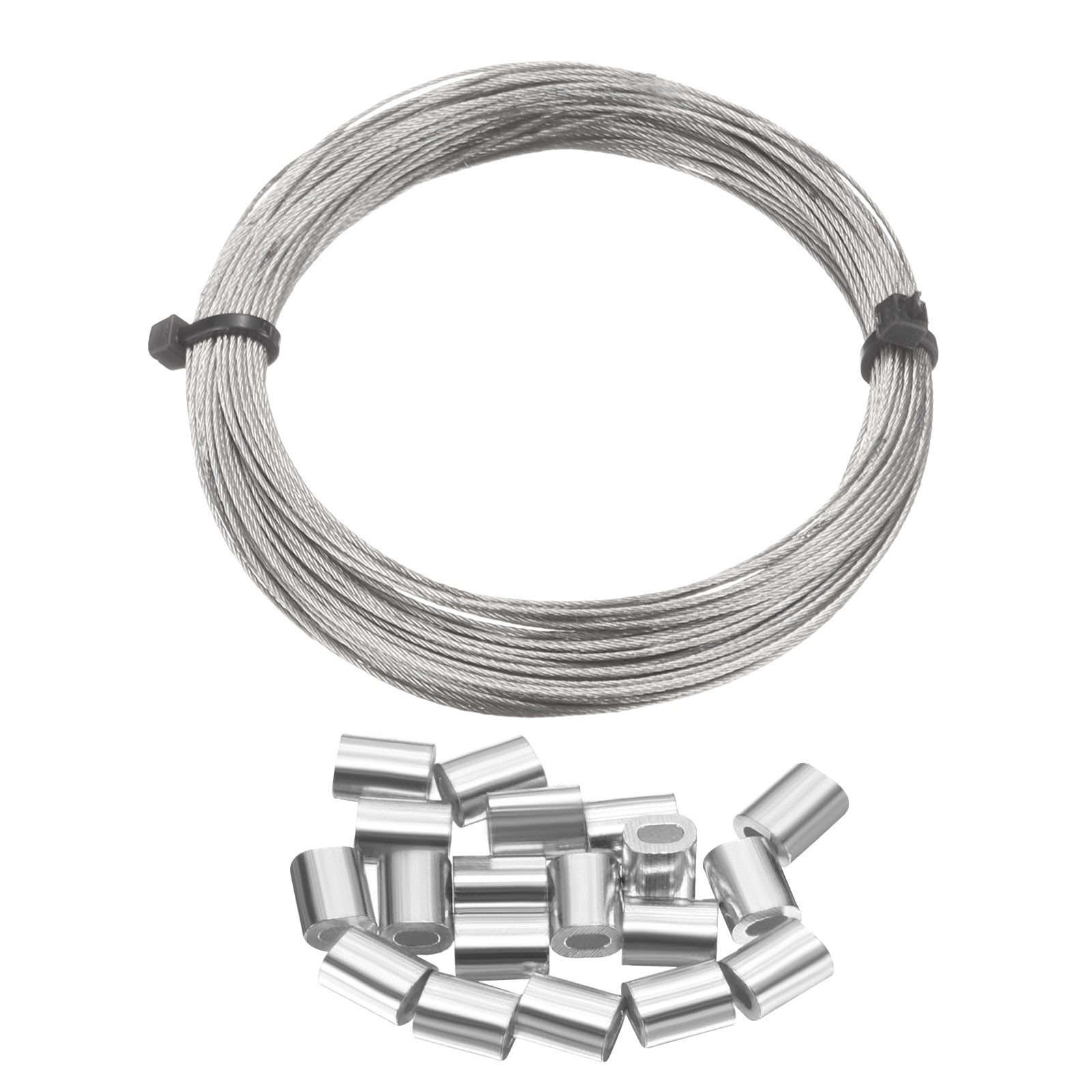 50ft (15M) 0.6mm Stainless Steel Wire Rope 7x7 Strand with 20pcs Loop Sleeves