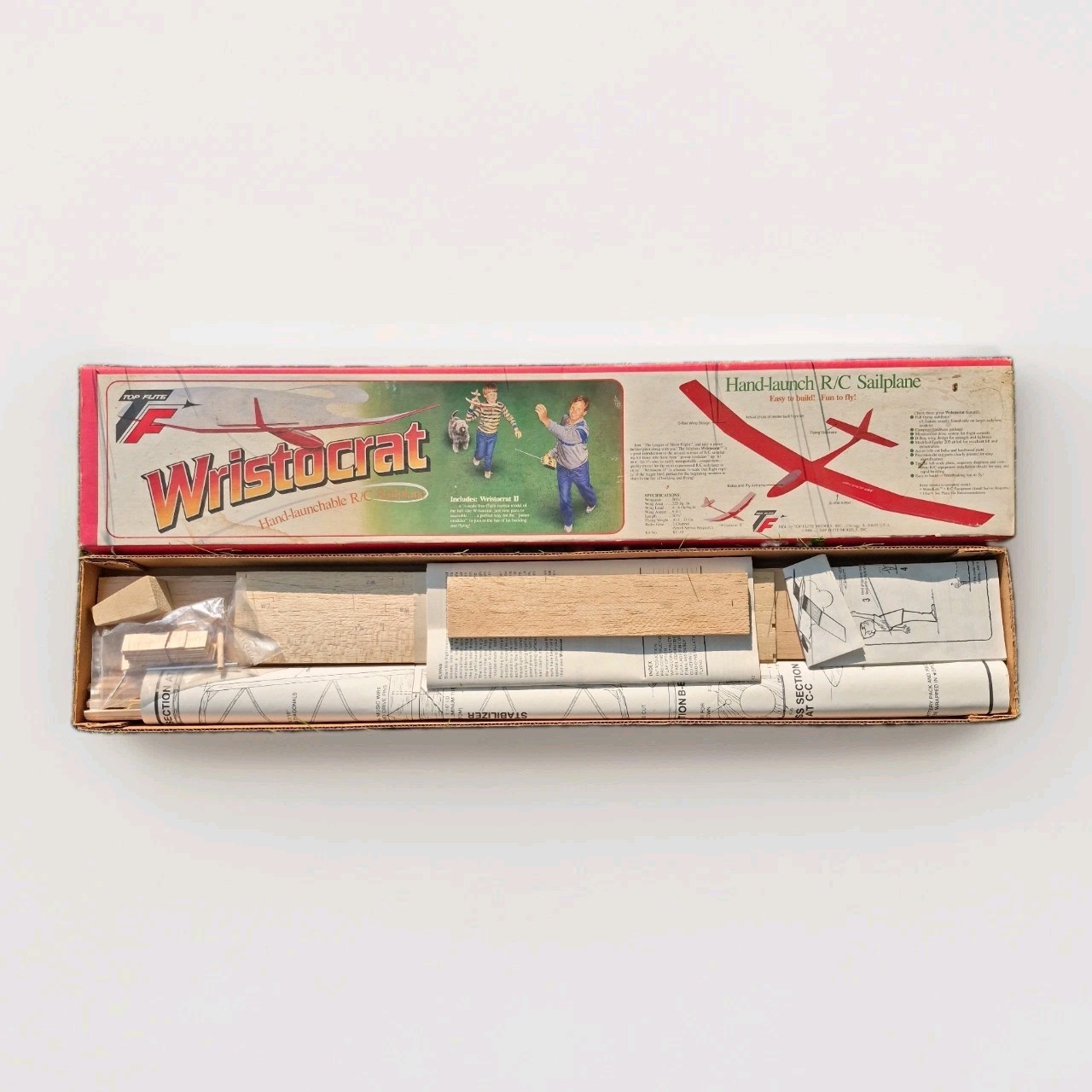Vintage '86 Top Flite Wristocrat R/C Sailplane Kit RC-35 Hand-Launch Balsa Model
