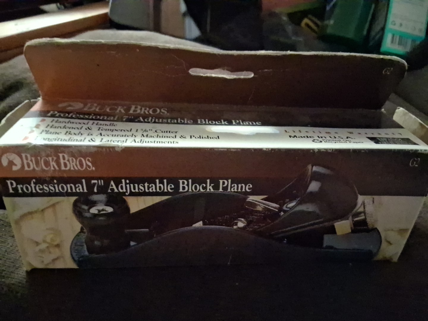 Buck Bros. 7" Adjustable Block Plane G2 Cast Iron Hand Wood Tool with Box Mint