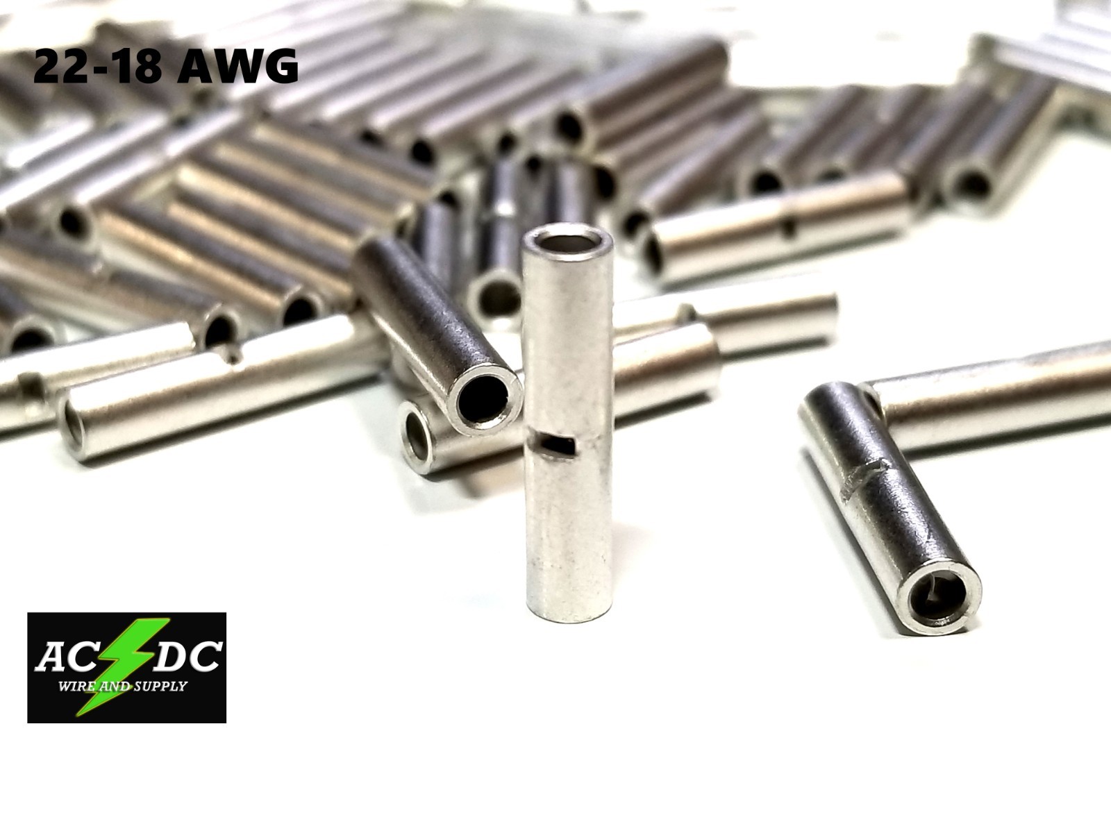 22-18 GAUGE 100 PK UNINSULATED NON INSULATED TIN BUTT SPLICE CONNECTOR TERMINAL