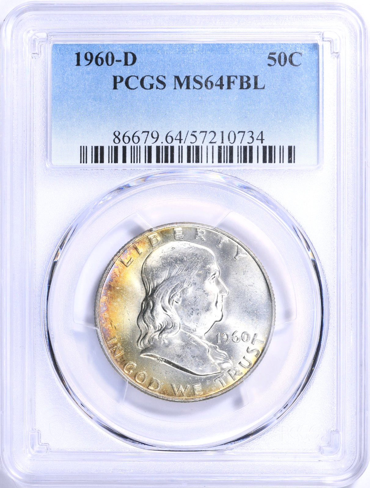 1960-D Franklin Half Dollar PCGS MS-64 FBL Toned