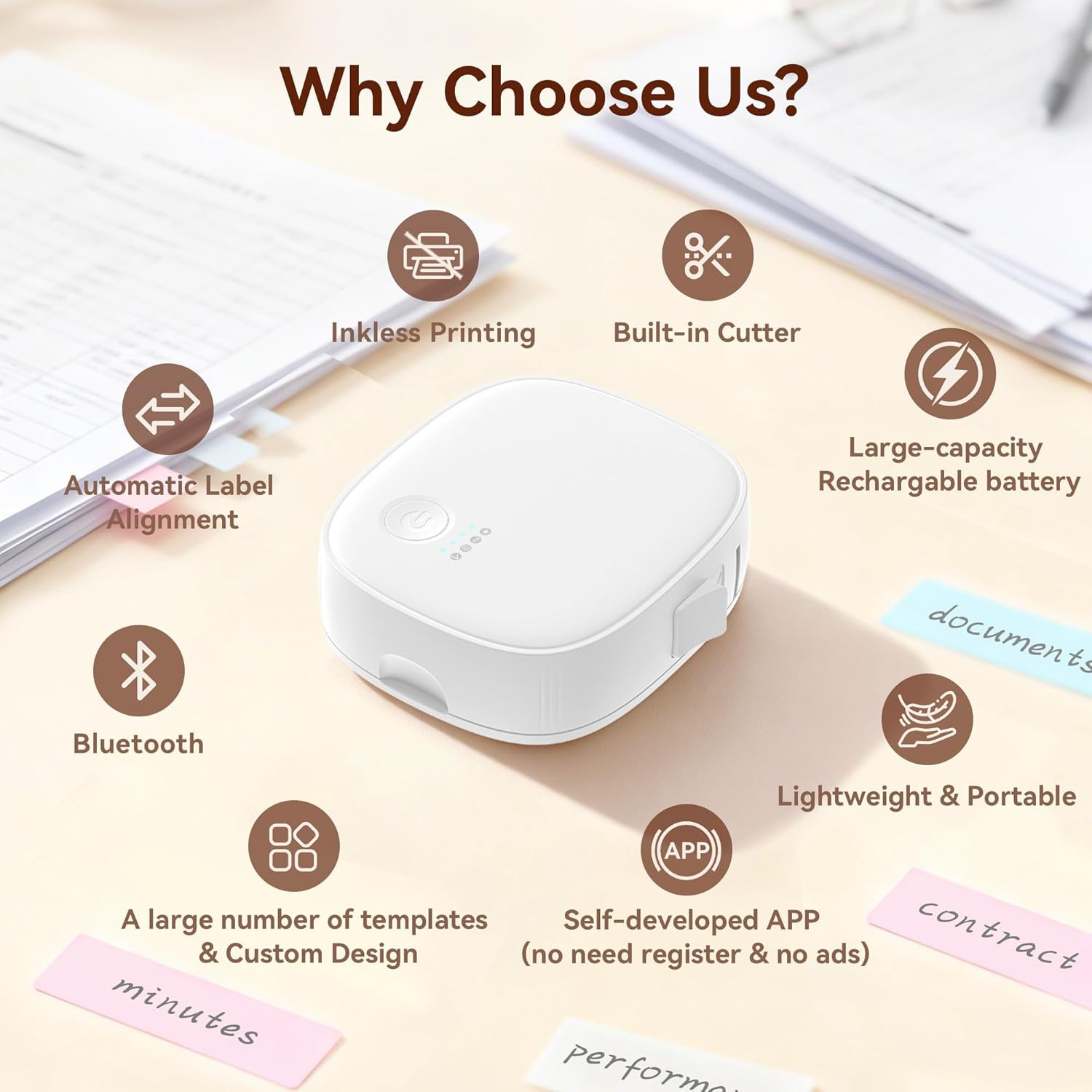 Mini Label Maker Machine with Tape AH-P05, Portable Bluetooth Mini Label Printer