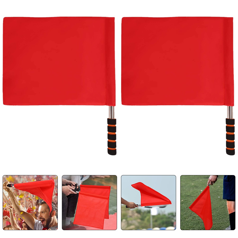 3Pcs Durable Red Signal Flags with Stainless Steel Handle for Athletic Events
