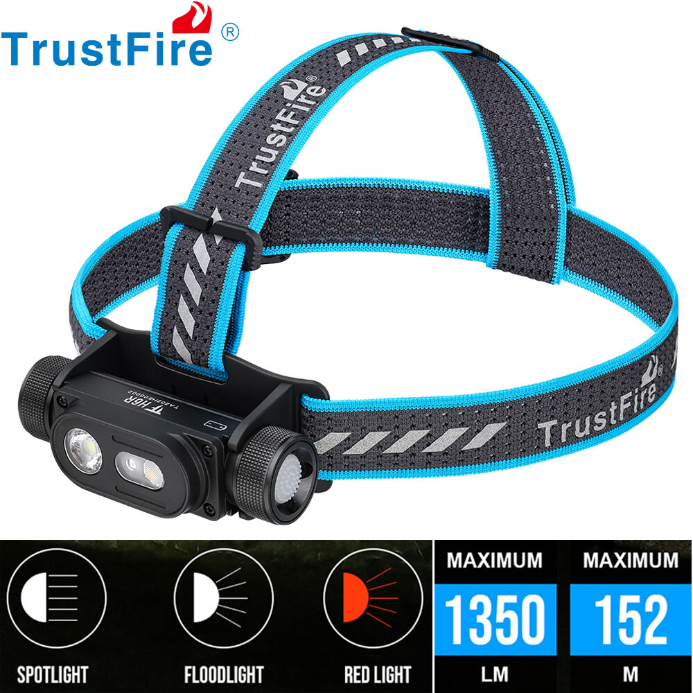 TrustFire 1350LM Rechargeable LED Headlamp Waterproof LED Headlight Red Light