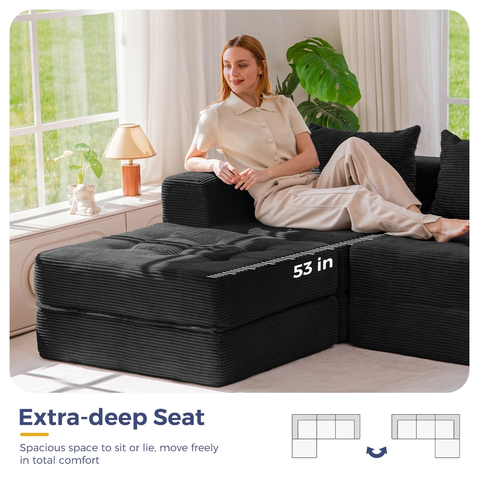 MAXYOYO Modular Sectional Sofa Couch,Convertible Floor Sofa Lounger with Pillows