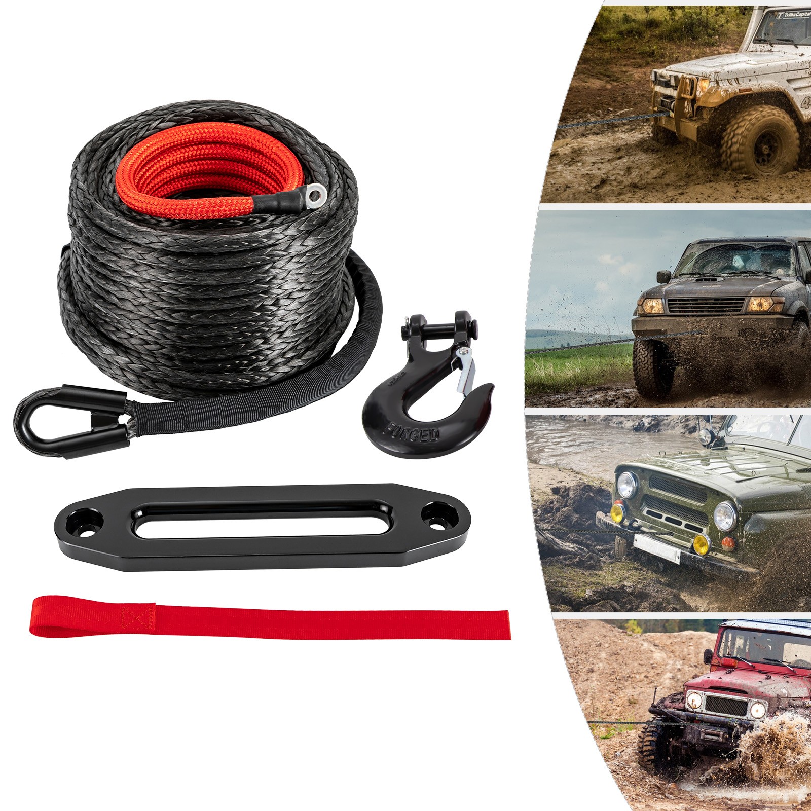 Synthetic Winch Rope Winch Line Recovery Cable 3/8"x100ft 23809lbs for SUV Truck