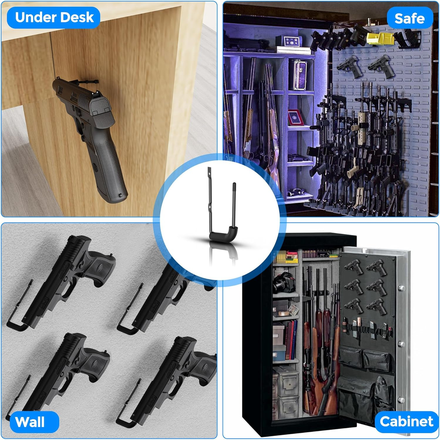 8Pcs Pistol Wall Mount Rack - Rubber Wrap Top Pistol Rack for Wall,Cabinet,Safe,