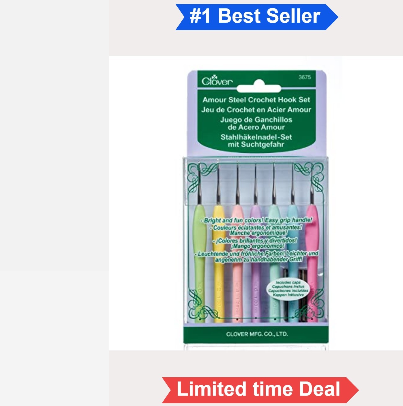 Crochet Hook Set 7 Piece 0.60mm to 1.75mm Ergonomic Grip Soft Handle Lace Thread
