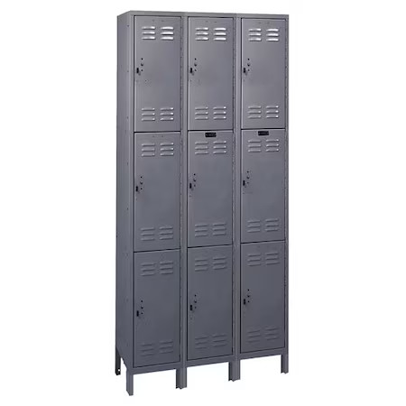 Wardrobe Locker, 36 In W, 12 In D, 78 In H, (3) Tier, (3) Wide, Dark Gray, 4Vfl6