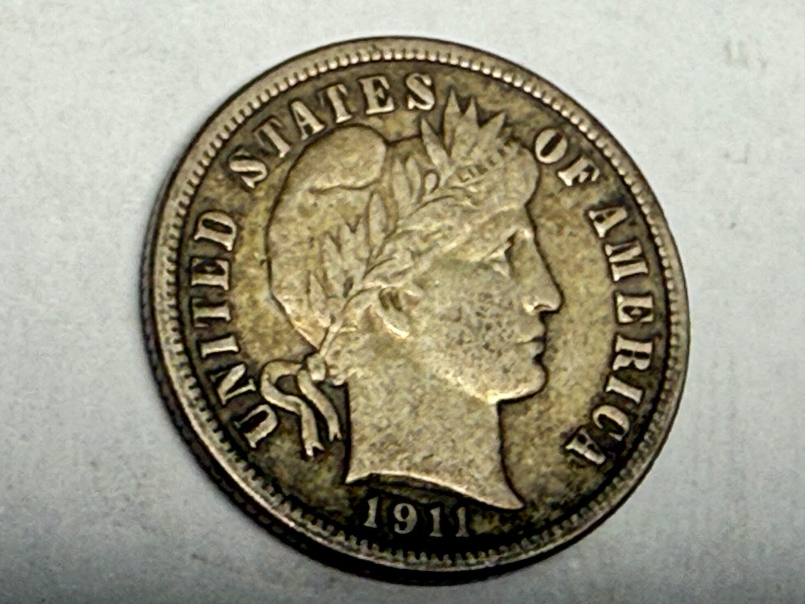 1911 BARBER silver U.S. dime. Super nice original XF. #q2