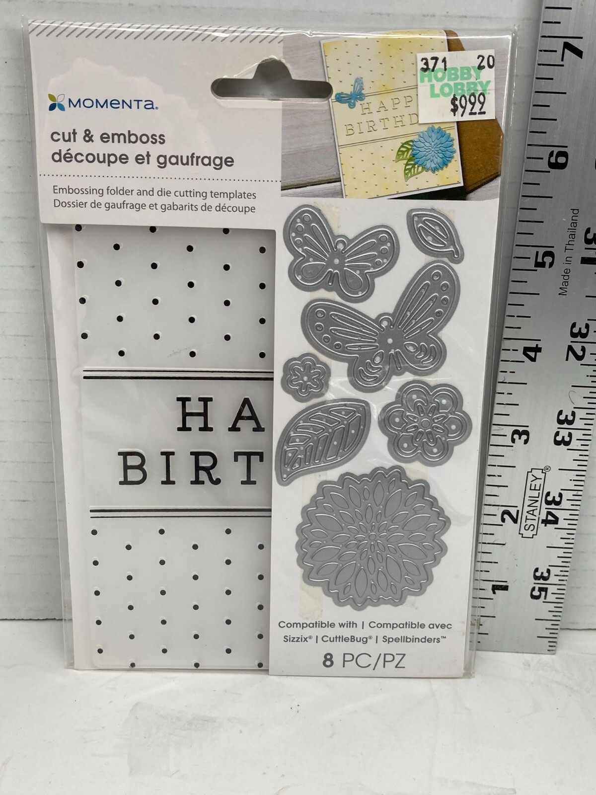 Happy Birthday Embossing Folder Dots & Cutting Dies 8 Piece Set Butterfly Flower