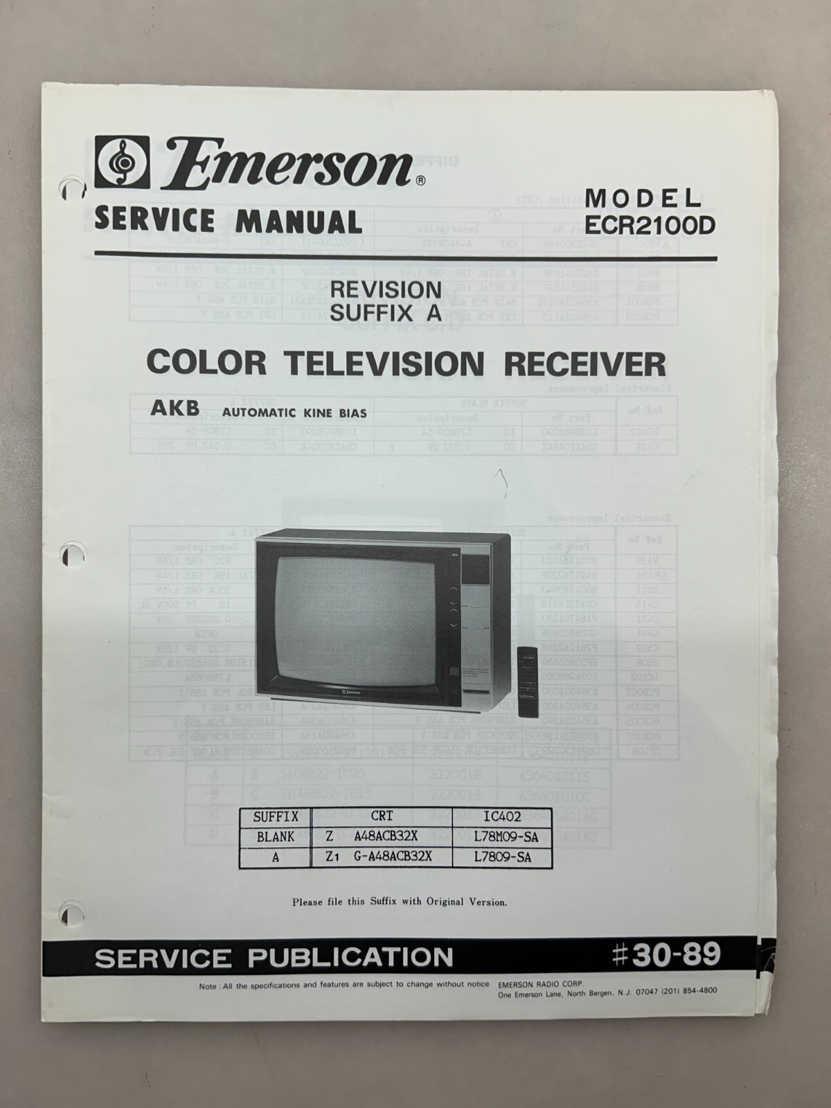 Emerson ECR2100D Original Service Manual Free Shipping