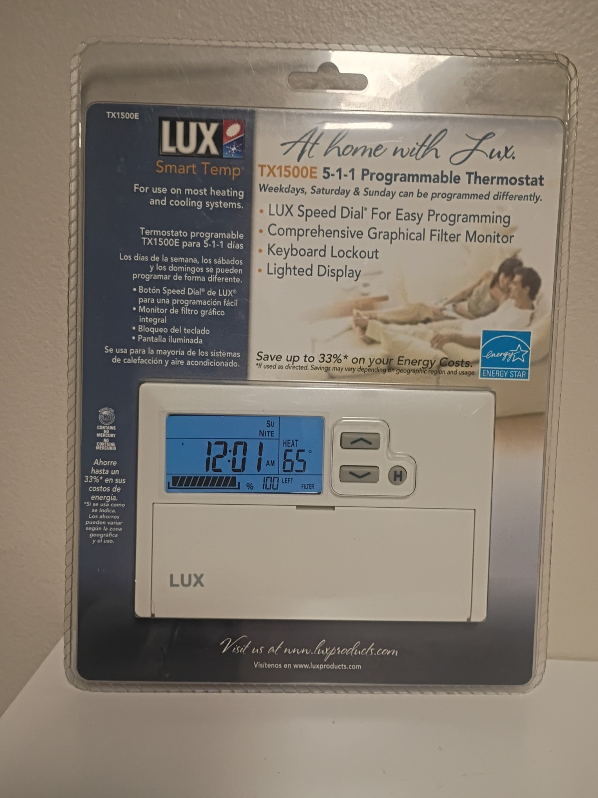 Lux Products TX1500E Smart Temp Programmable Thermostat Sealed New