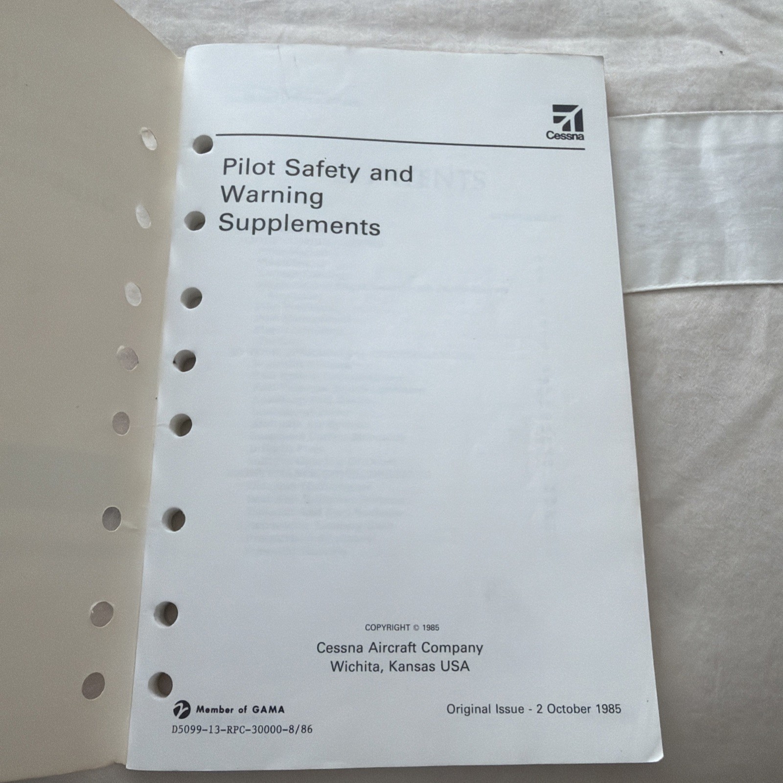 1985 CESSNA Pilot Safety and Warning Supplements good condition!