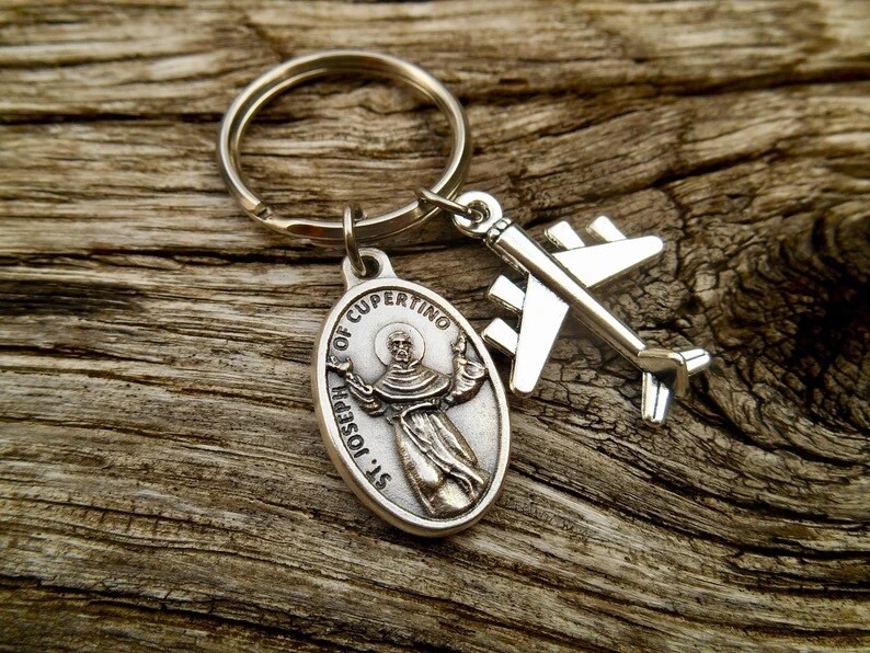 St Joseph of Cupertino Key Ring,  Patron of Aviators, Air Travel Protection