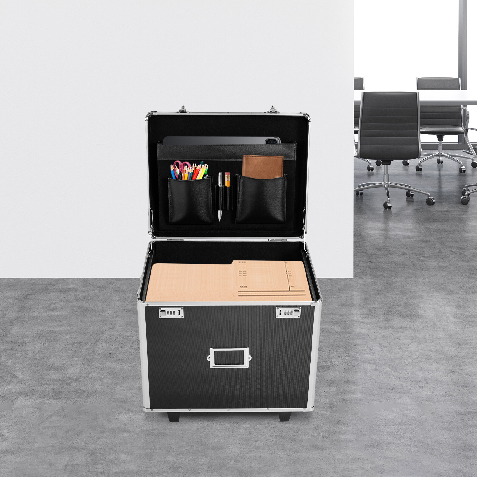 Aluminum Alloy File Lock Box Locking Mobile Business Case Hand pull File Case