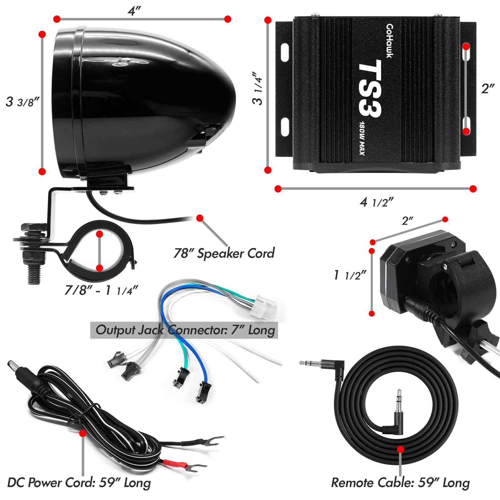 GoHawk Motorcycle Speakers Bluetooth, Waterproof and TS3 Black