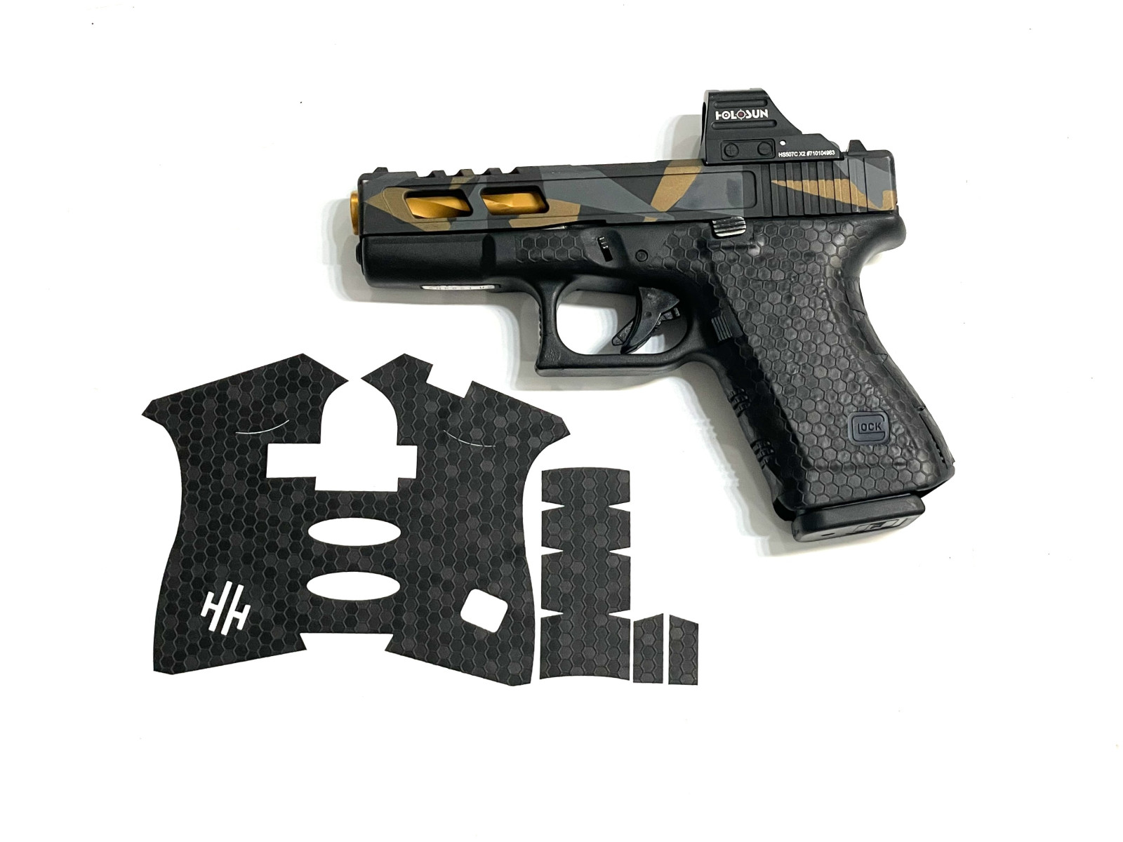HANDLEITGRIPS BLACK HONEYCOMB VINYL GUN GRIP WRAP for Glock 19/23 Gen 5