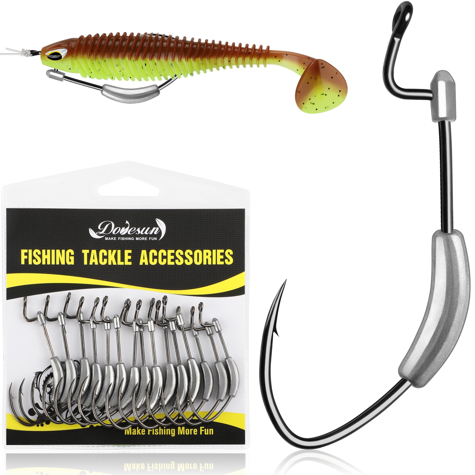 15pcs 3/0 Fishing Hooks Weighted 1/8oz Swimbait Hook Weedless EWG Worm Hook