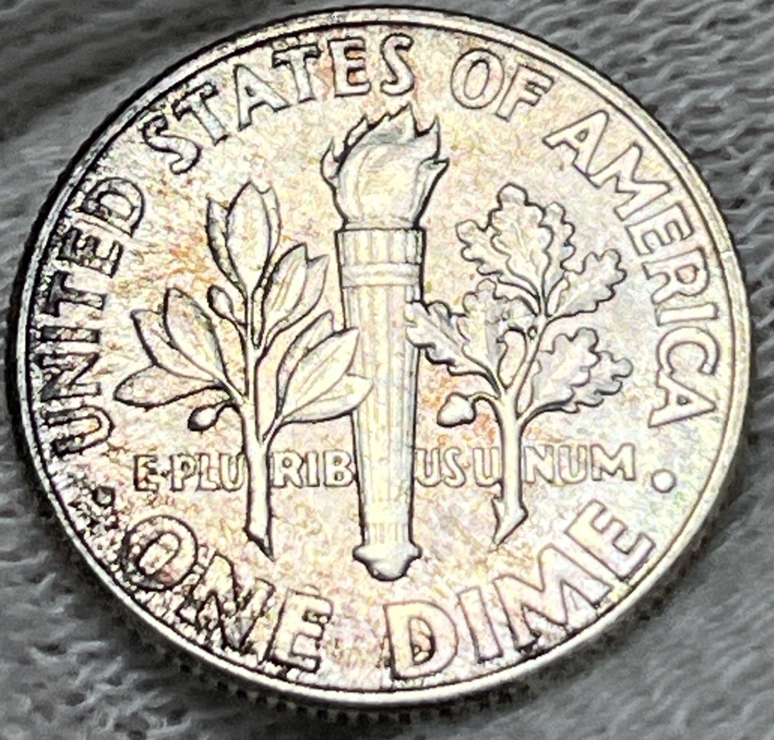 1946 Roosevelt Silver Dime Rainbow Toning Uncirculated #3