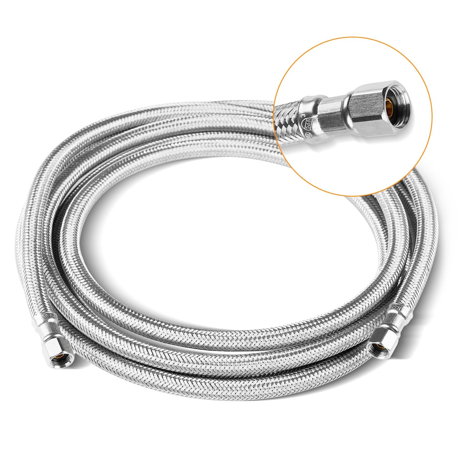 1 Pack 8 FT Ice Maker Supply Line 1/4" Compression Stainless Steel Refrigerator