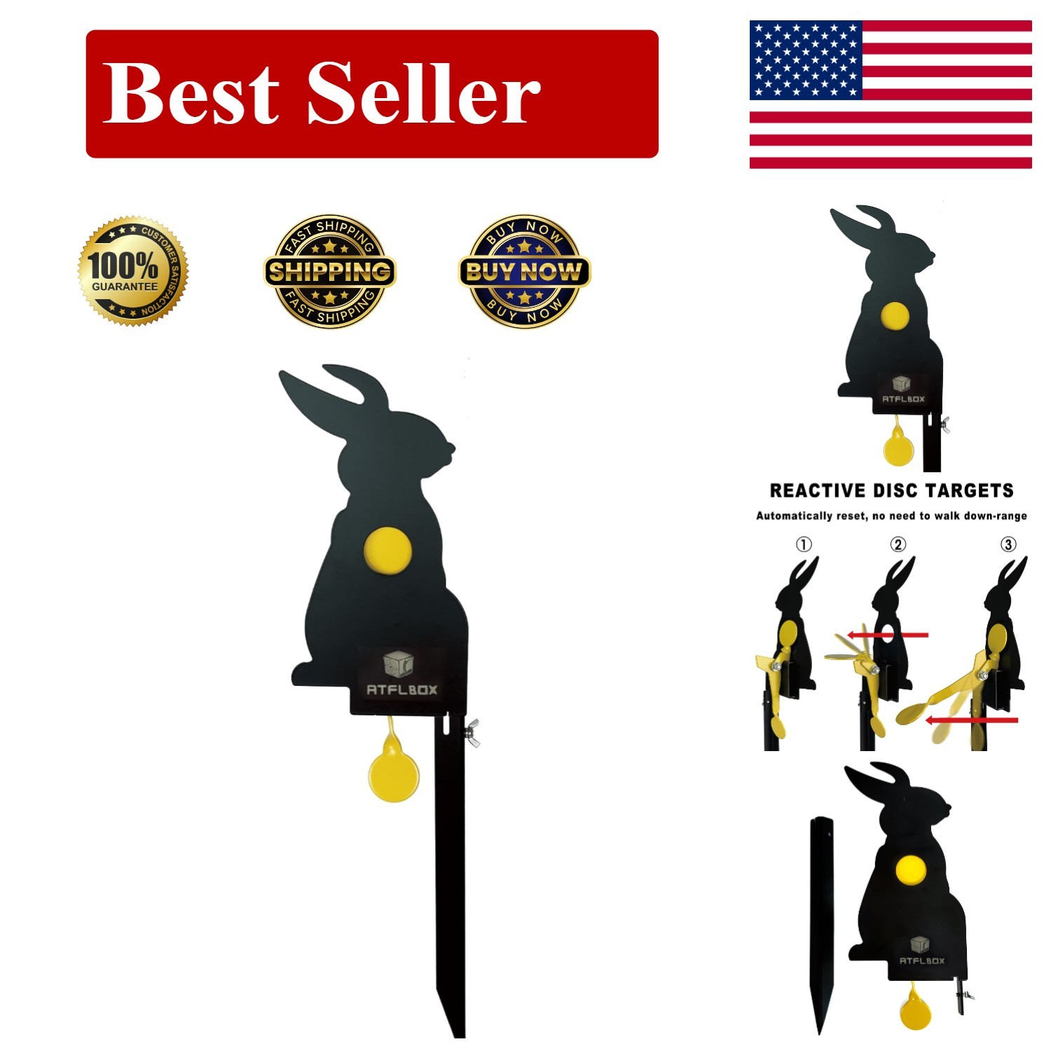 Atflbox Metal Rabbit Reset Target, Air Rifle Animal 21.2 inches x 5.7", Black