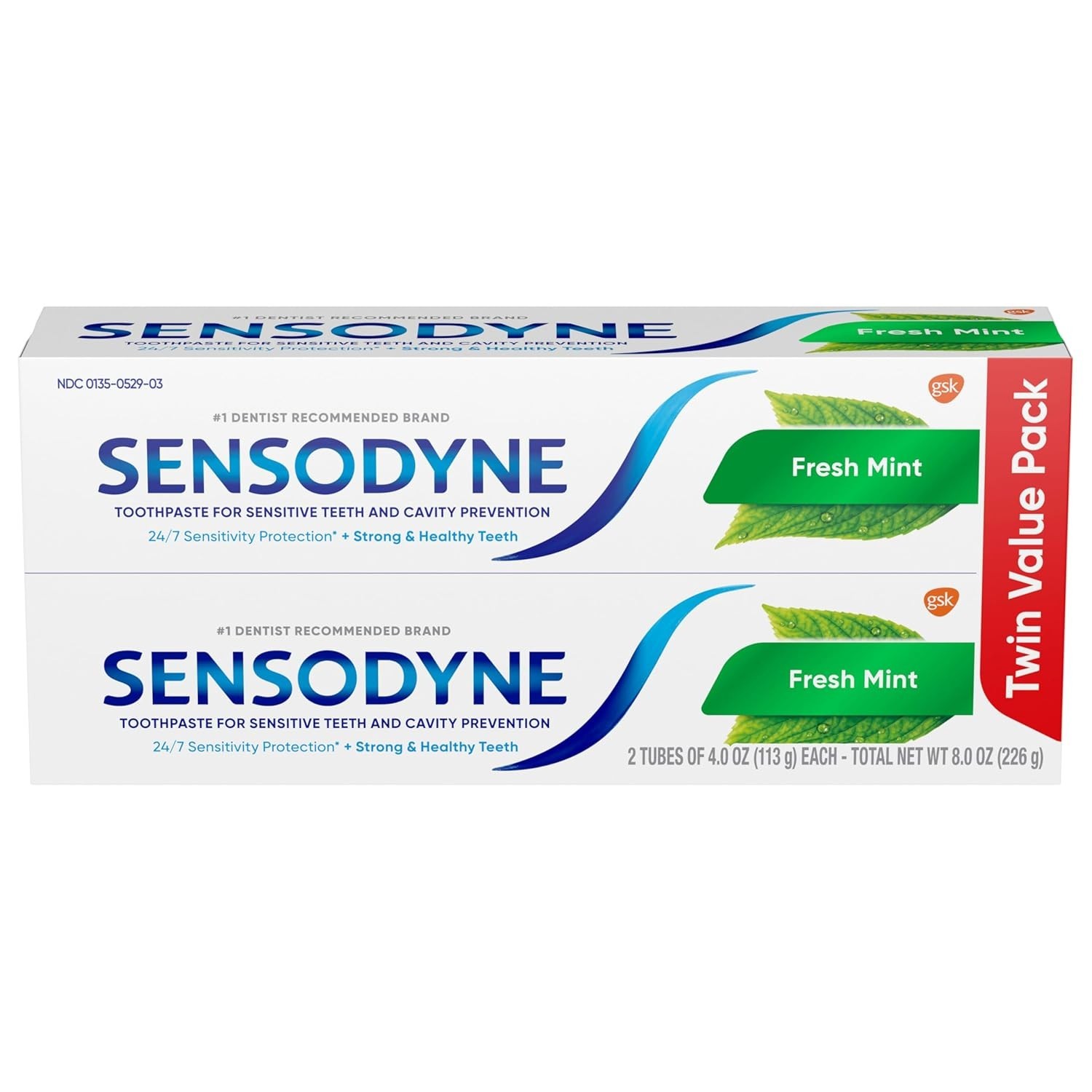 Sensodyne Fresh Mint Toothpaste for Sensitive Teeth, ADA Accepted, 4 oz, 2 Pack