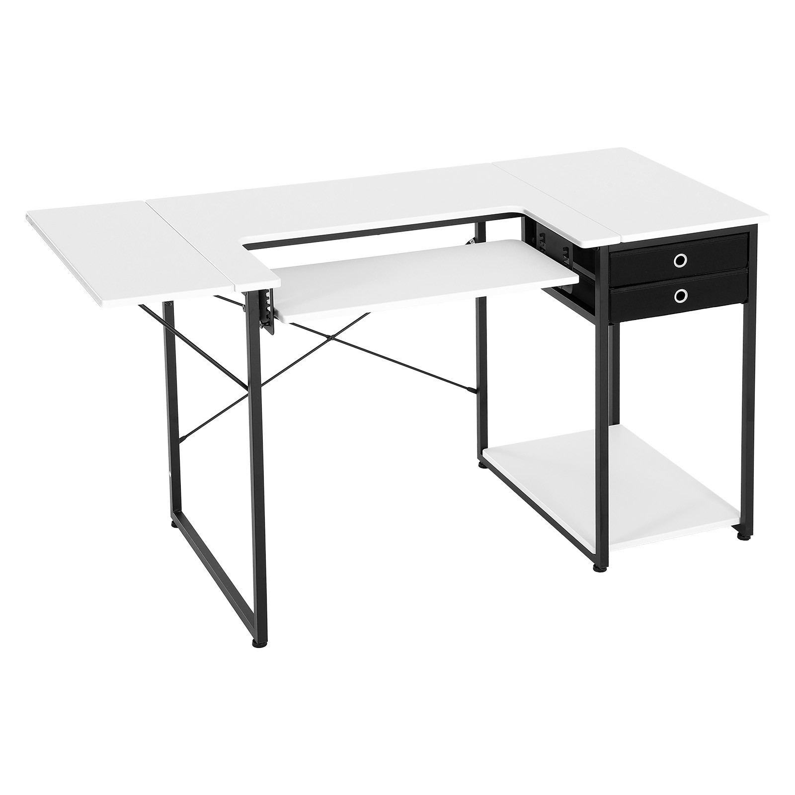 Uimoso Multipurpose Sewing Machine Table with Drawers and Foldable Shelf