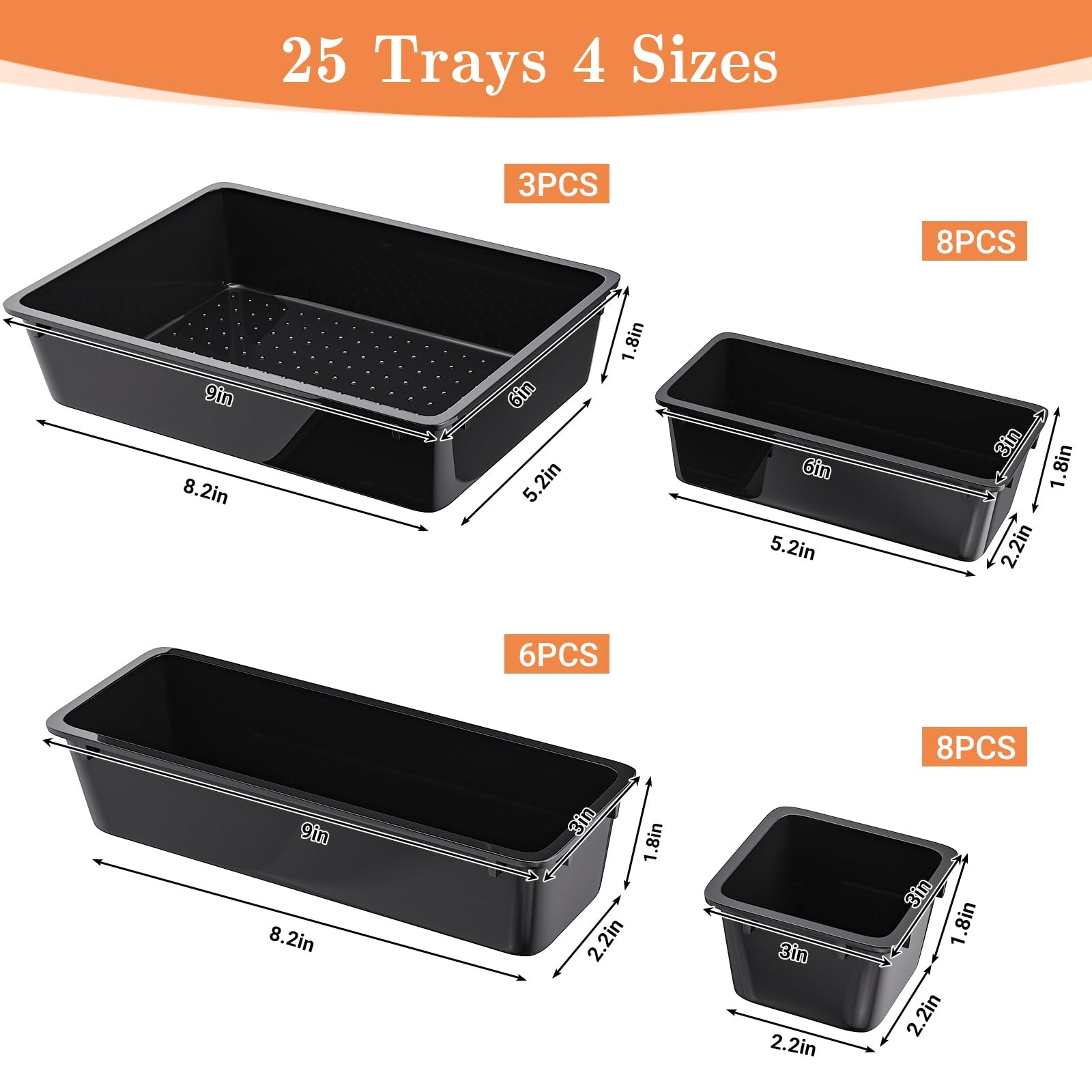 25 PCS Plastic Drawer Organizer Set, 4-Size Versatile Organizer Trays & Stora...