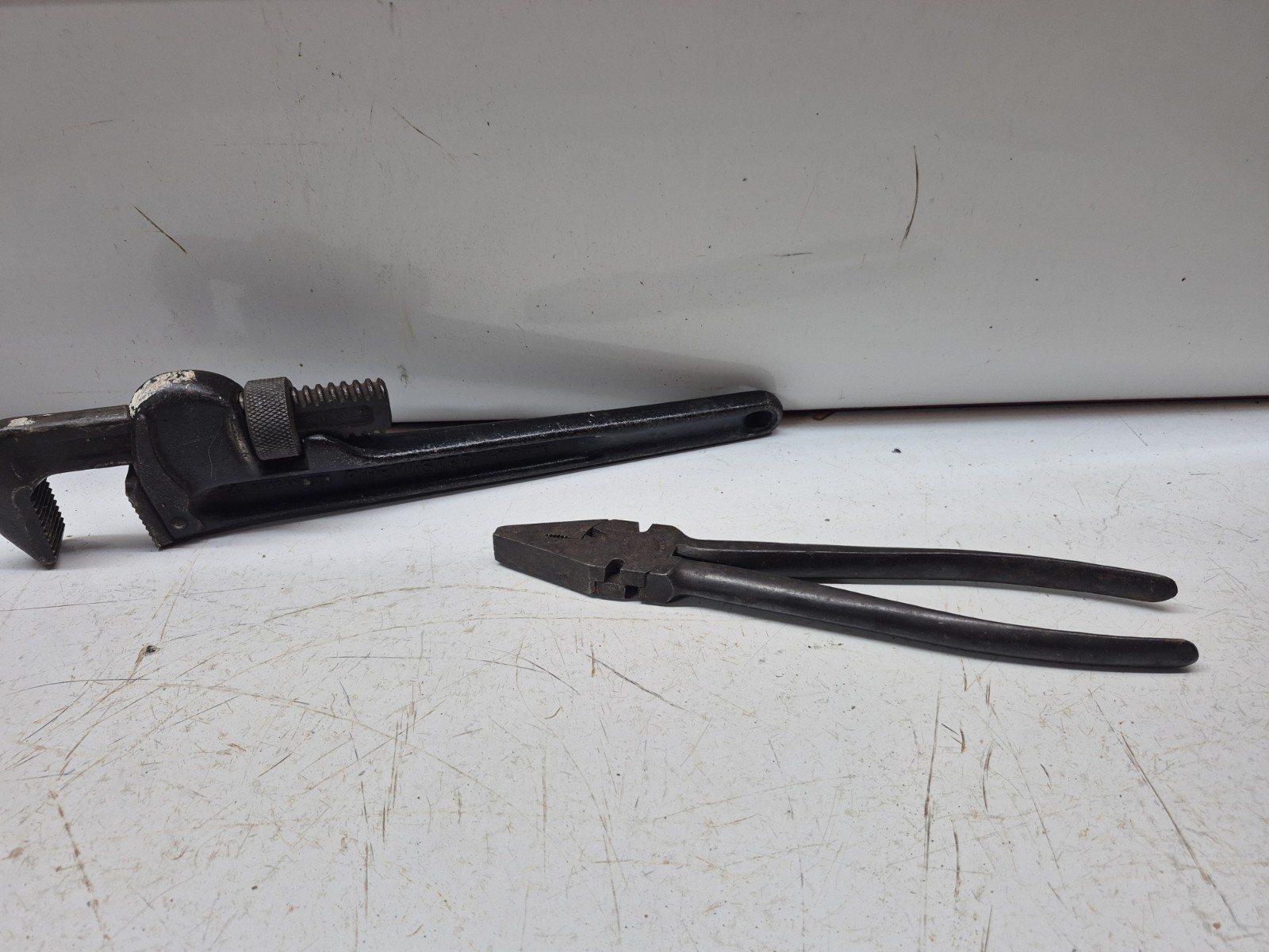Vintage Erie Tool Works Pipe Wrench And Utica Lineman Tool
