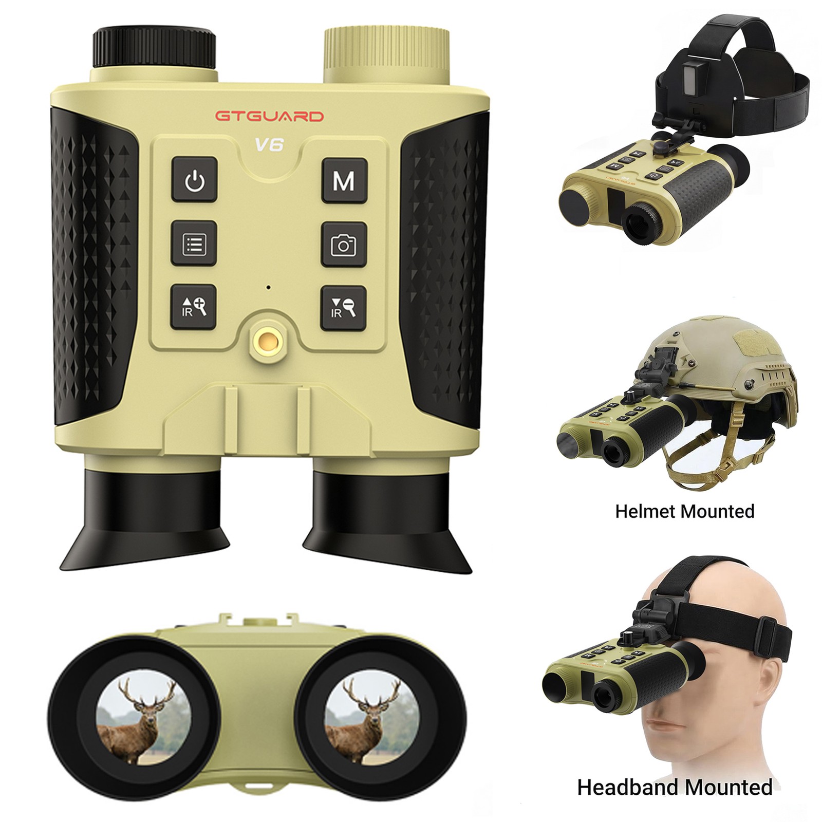 GTGUARD V6 Night Vision Goggles 4K Head Mounted Rechargeable 850nm Day/Night Use