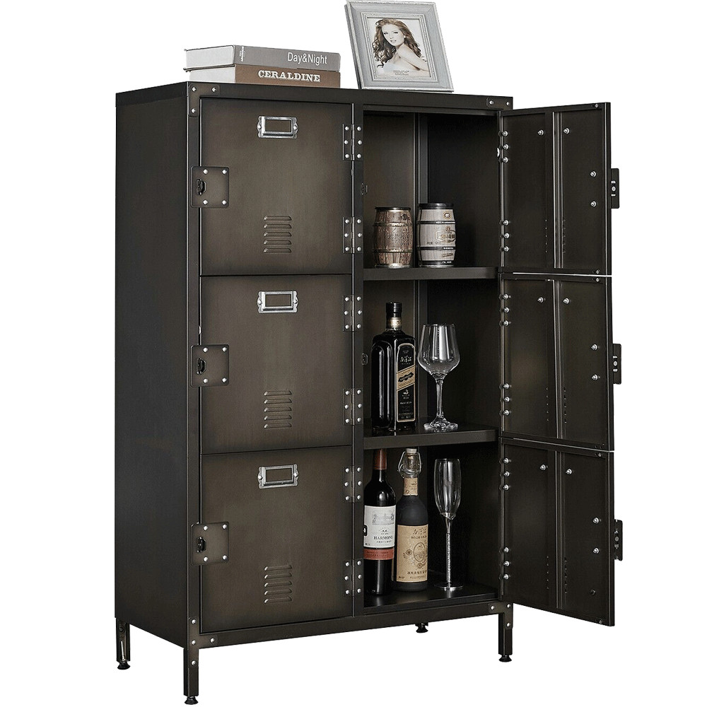 Vintage Metal Storage Cabinet 47.3H Industrial Steel Locker Cabinet with 6 Doors