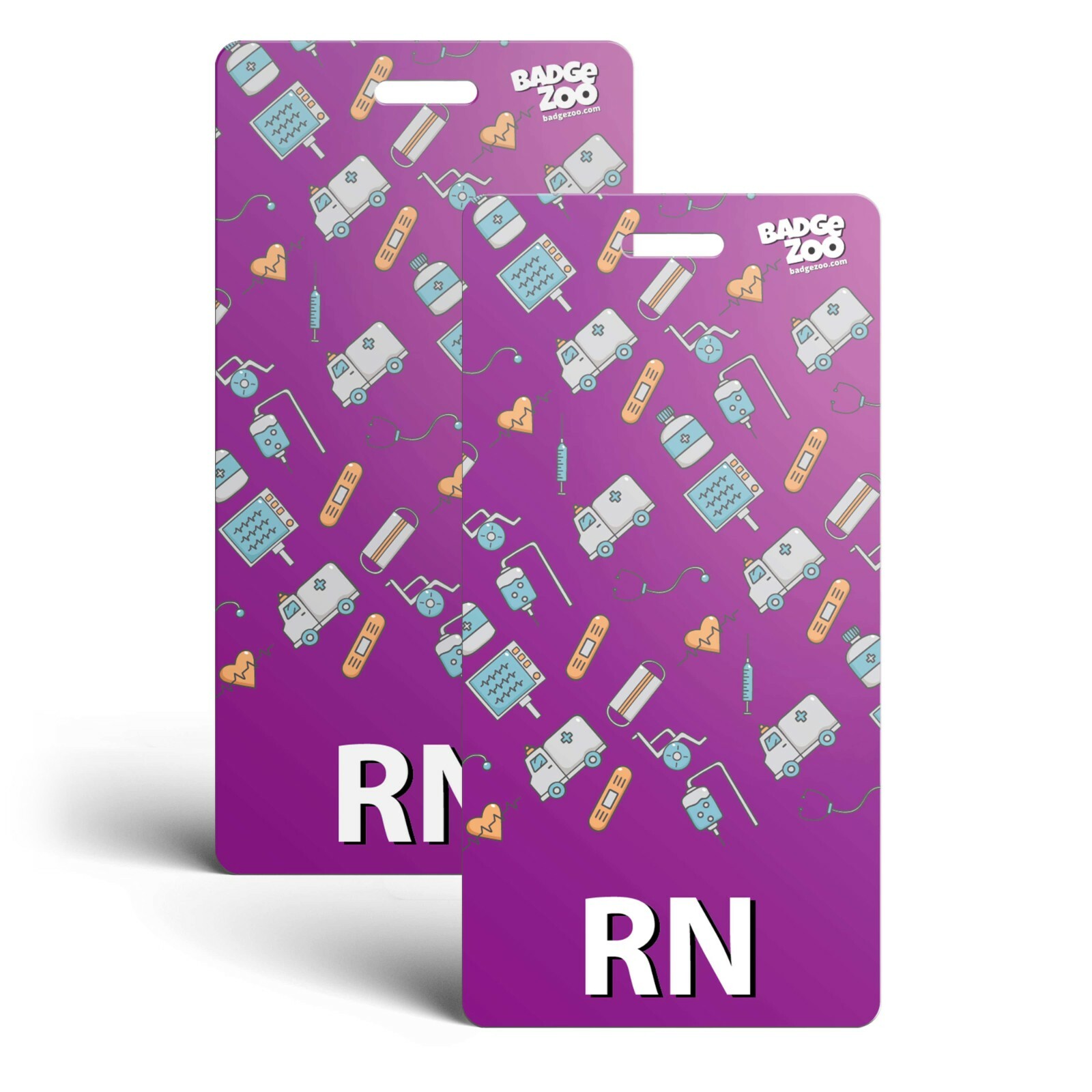 RN Badge Buddy - Purple with Medical Icons - Vertical Badge Id Card for Register
