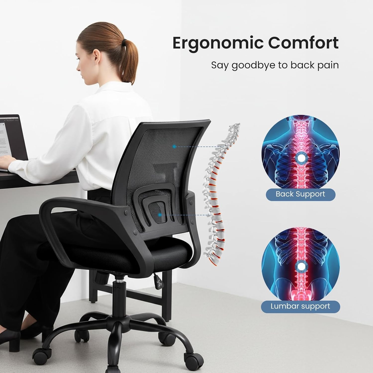 Ergonomic Mid-Back Office Chair,Swivel Rolling Mesh Chair,Height Adjust,Rocking