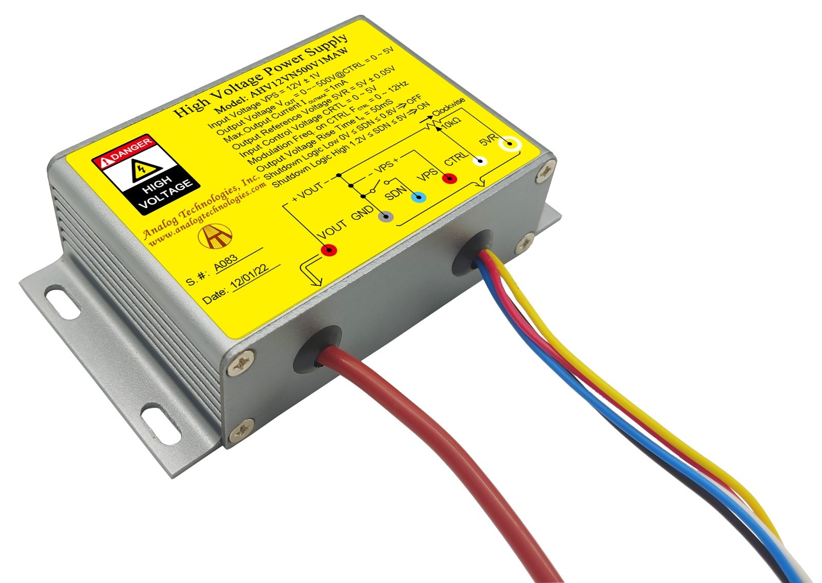 AHV12VN500V1MAW HV DC-DC Power Supply Module 12VDC Input -500V Output 1mA