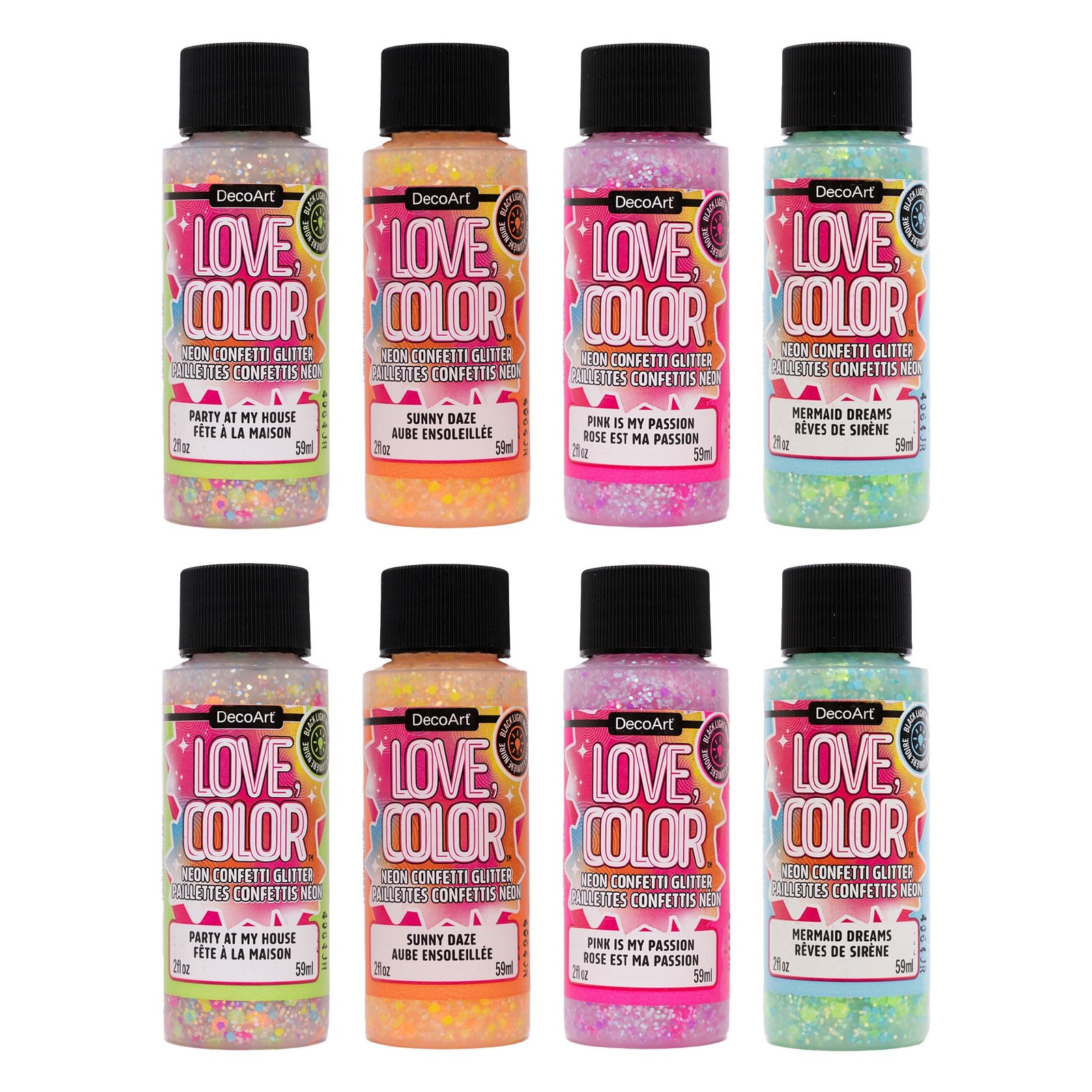 Love Color Confetti Glitter Paint Set 8 Bottles 2 fl oz Multi Color Art