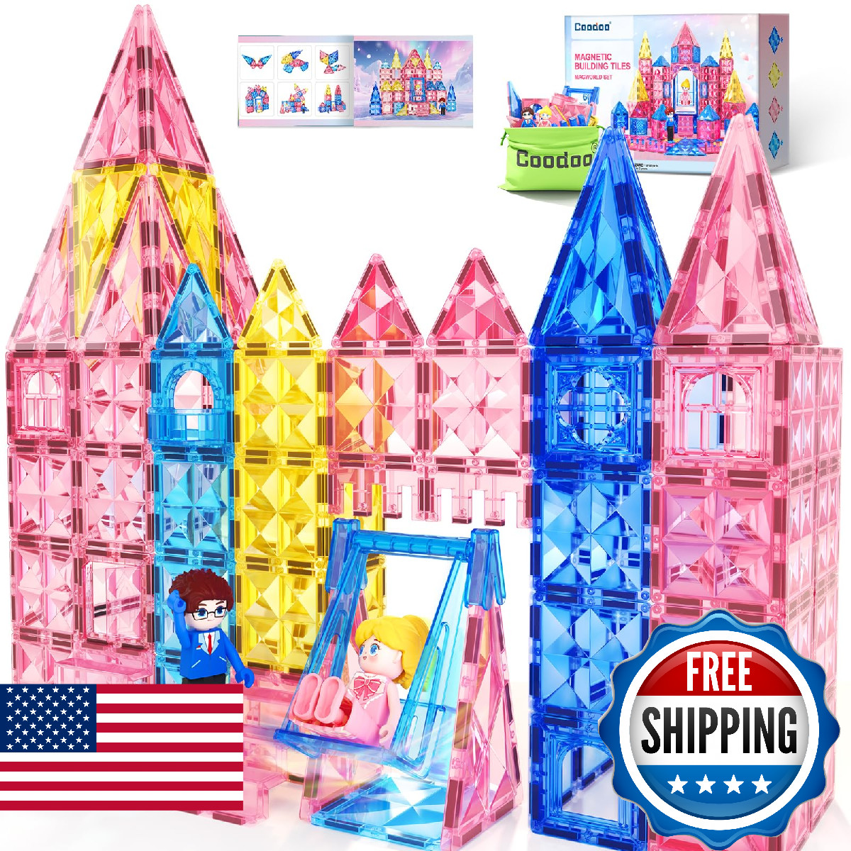 Coodoo Diamond Magnetic Tiles Magnetic Building Blocks STEM Sensory Toy for Boys