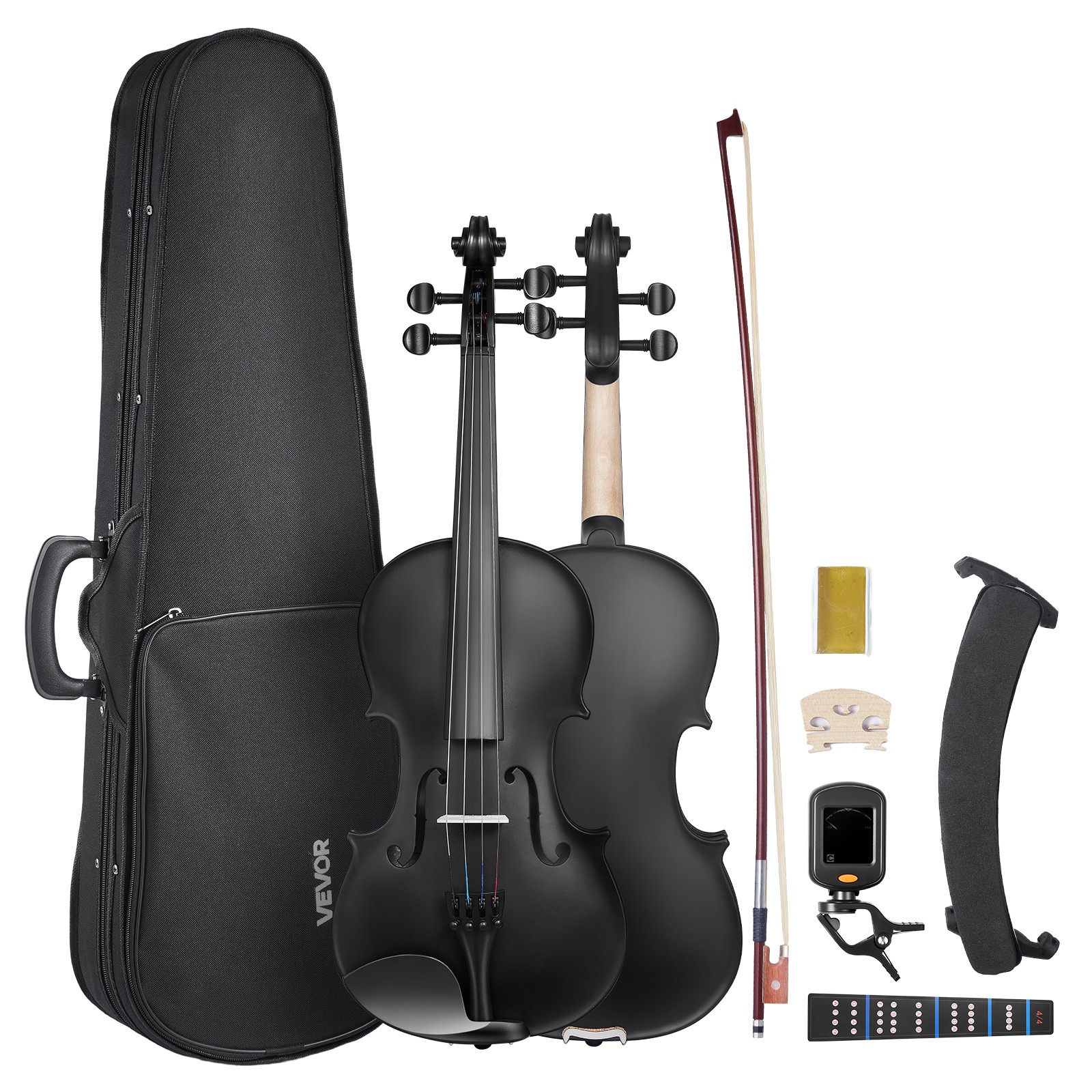 Violin 4/4 Size Fiddle Set Solidwood for Beginners with Case Rosin Black