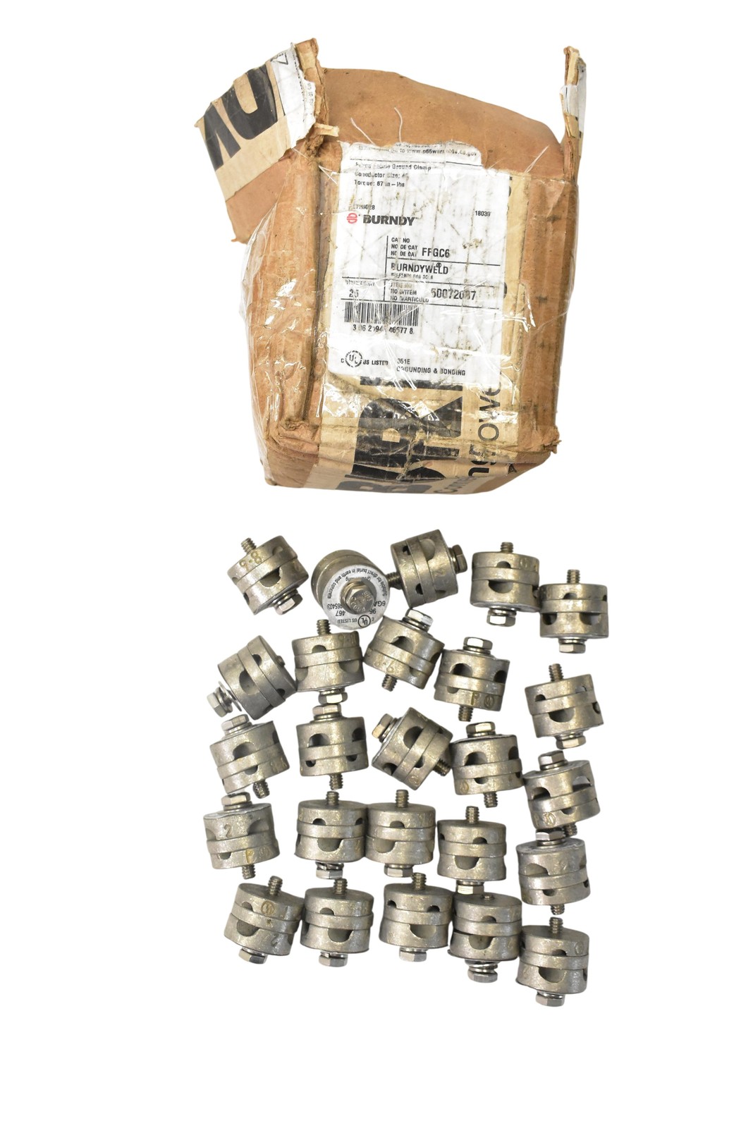 Lot Of 25 BURNDY FFGC6 Aluminum Cable Clamps Natural Silver Adjustable