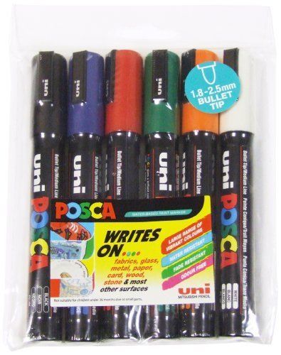 POSCA PC-5M Art Markers Glass, Fabric, Porcelain Marker - Assorted Wallet of 6