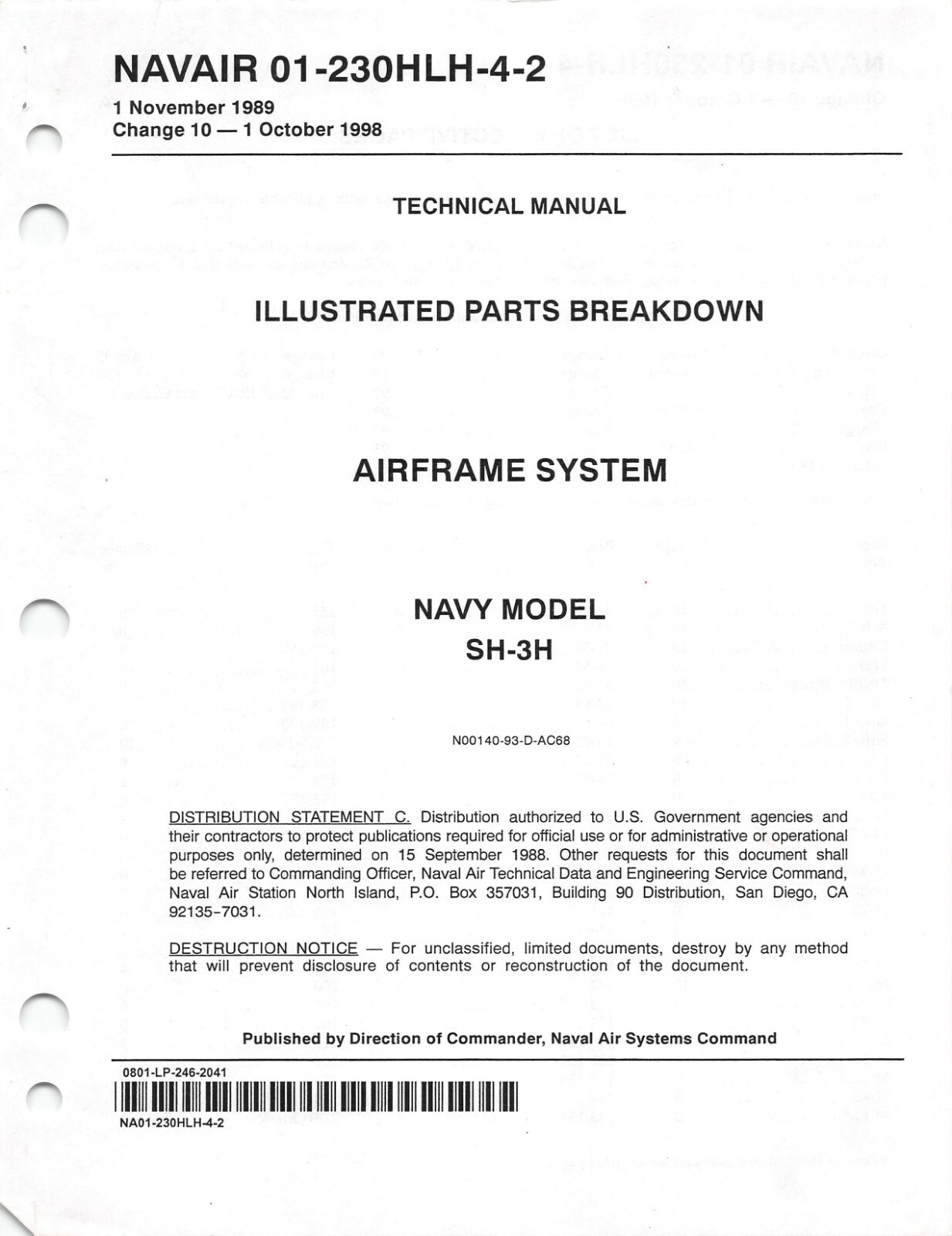 Sikorsky SH-3H Sea King Helicopter 1998 Airframes Parts Manual Flight Manual -CD