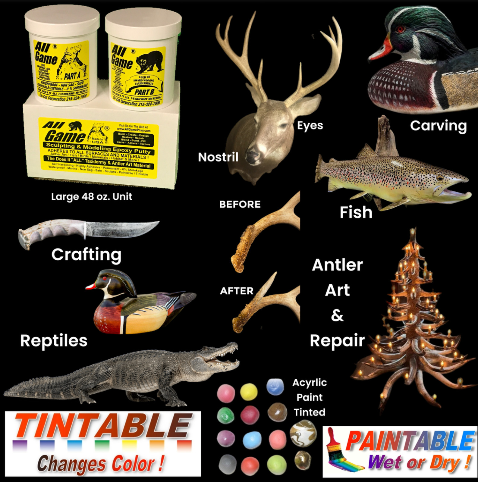 ALL GAME Epoxy Sculpting PUTTY - DUCK  DECOYS CARVING CARVE IT WOOD CRAFT 48oz.