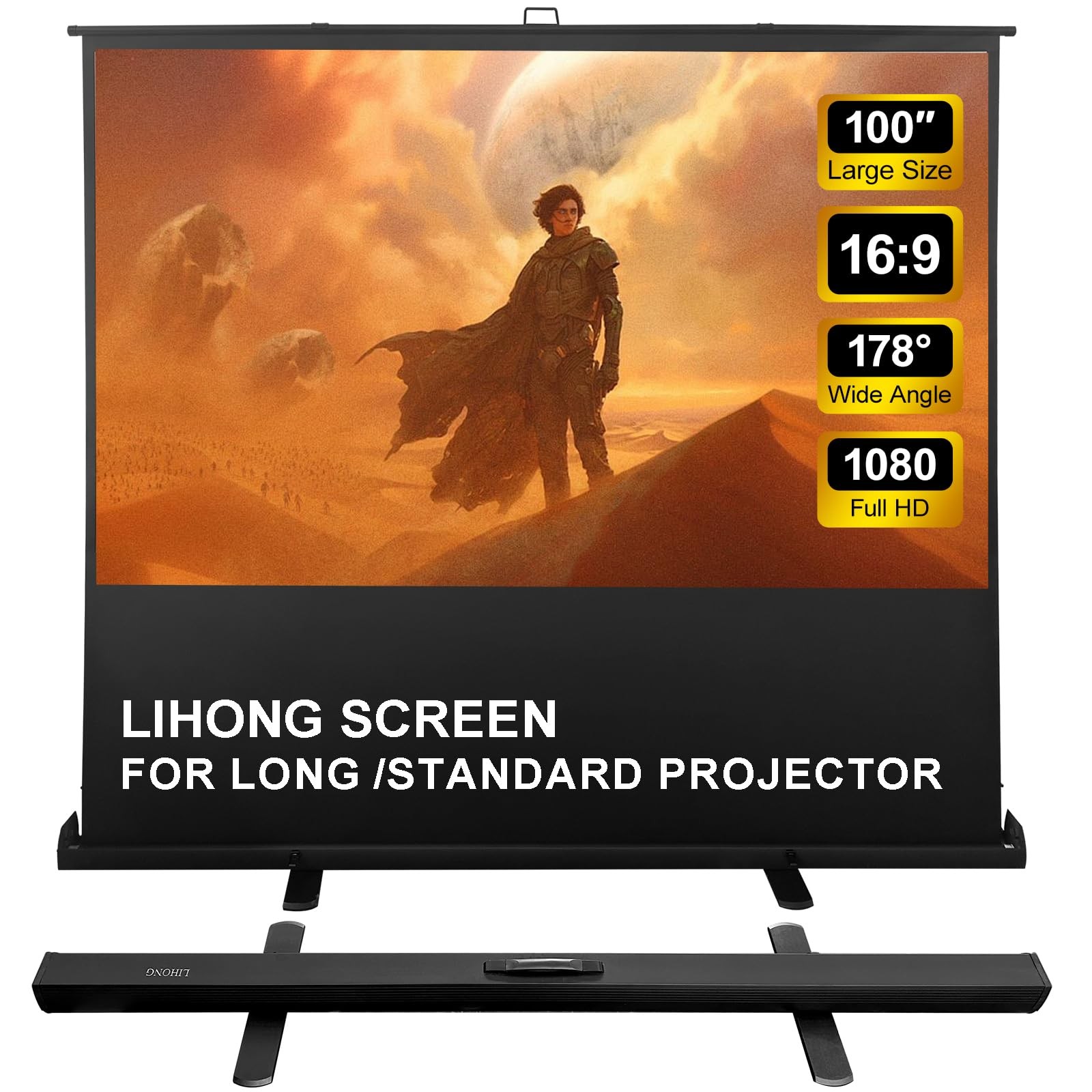 Screen 100 inch 16:9 Portable Manual Pull Up Floor Rising Projector Screen In...