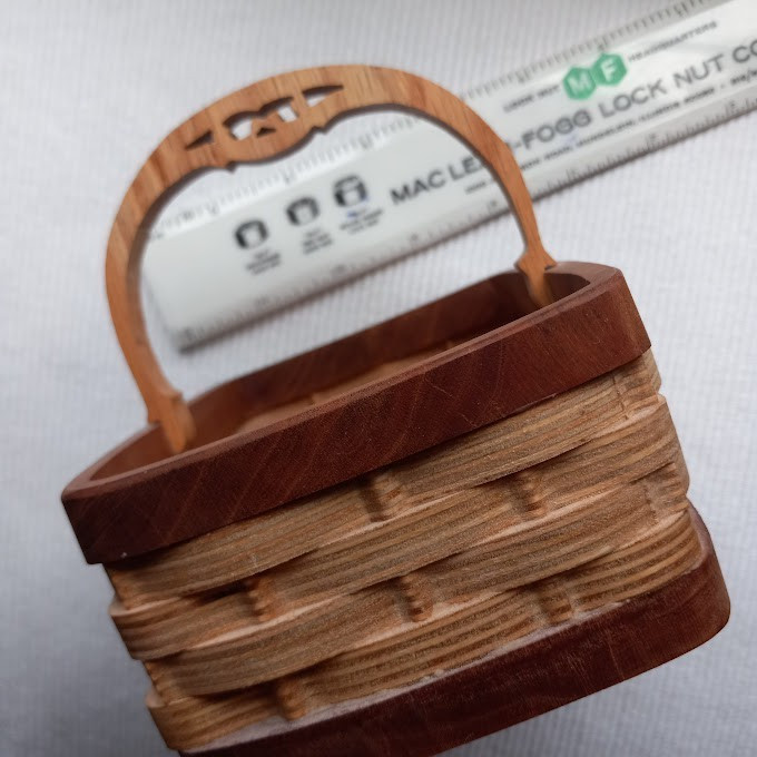 Cliff Rozar Signed Basket Wood Handle Carved Pattern Bent Wood