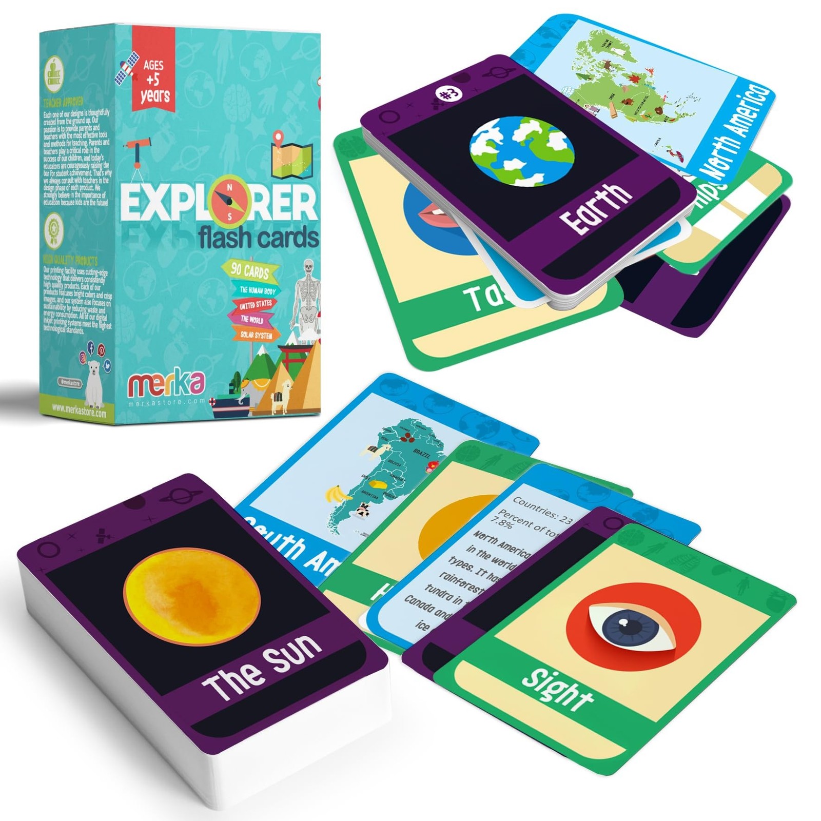 merka Science Flash Cards for Kids - 90-Count Multicolor Waterproof Deck - So...