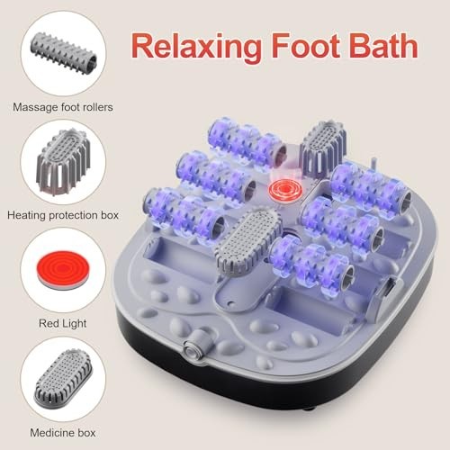 Collapsible Heated Foot Spa Bath with Massager, Bubbles, Timer & Temperature Con