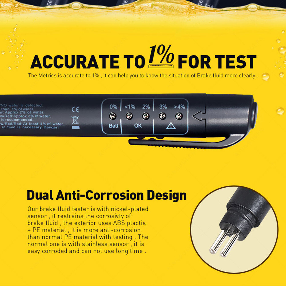 Brake Fluid Tester Pen Oil Testing Moisture Diagnostic Tool For DOT3 DOT4 DOT5