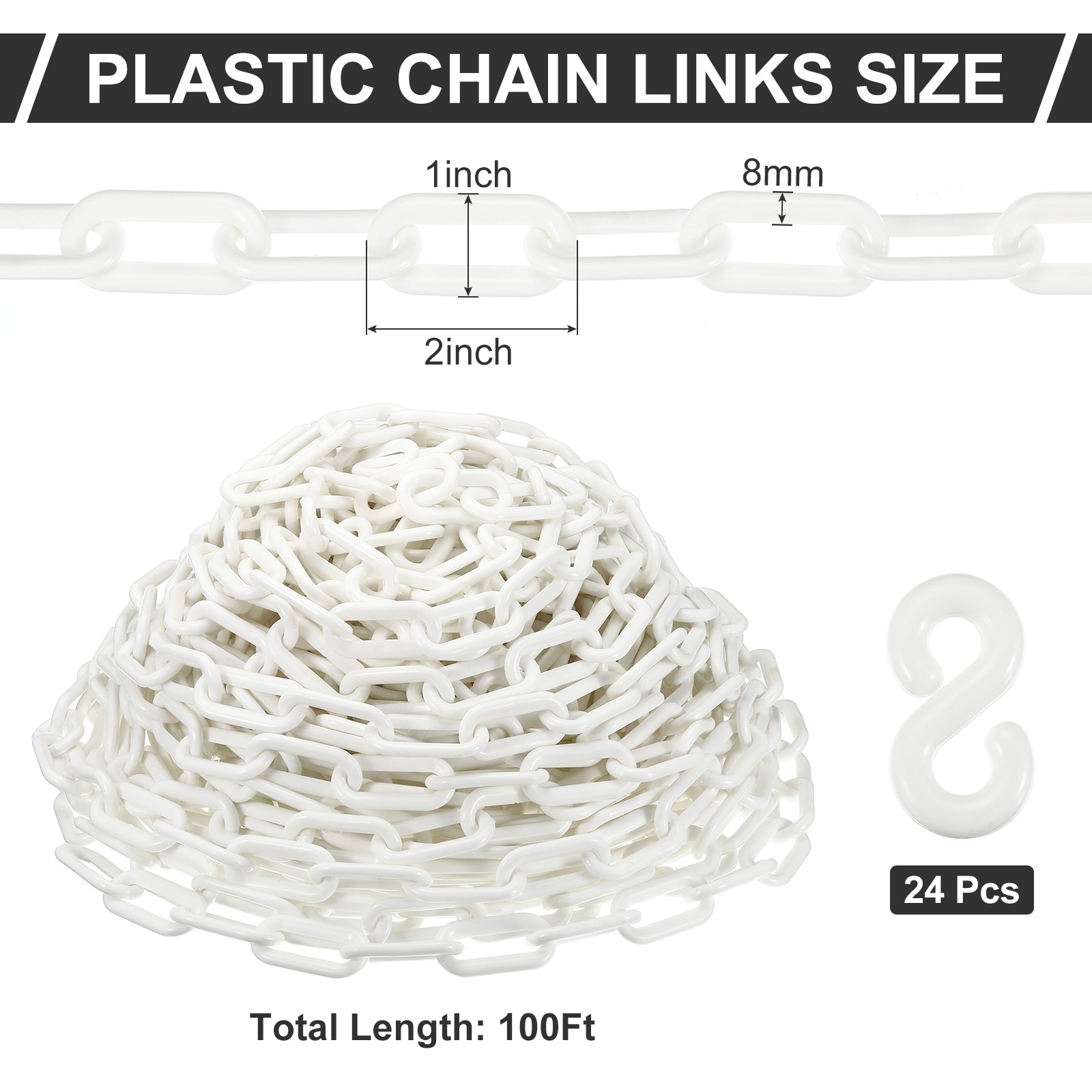 Plastic Chain 100 Foot 2" Safety Chains White Plastic Chains