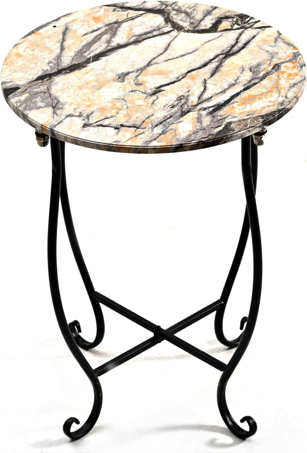 14" Round Patio Side Table Metal Weather Resistant Indoor Outdoor Balcony Porch